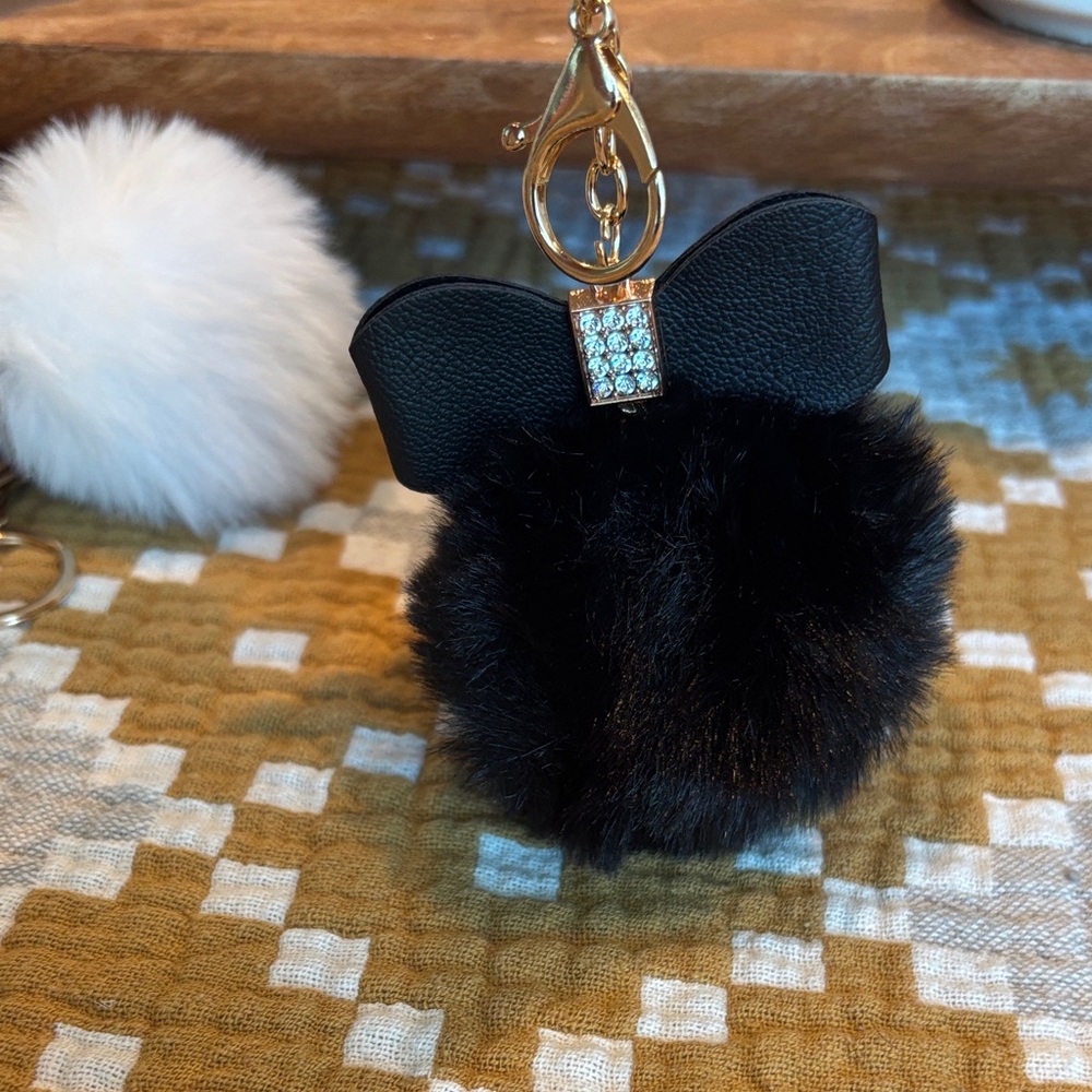 NEW Bag Charm Key Chain Pom Pom w/bling bow You pick color - Picture 9 of 14